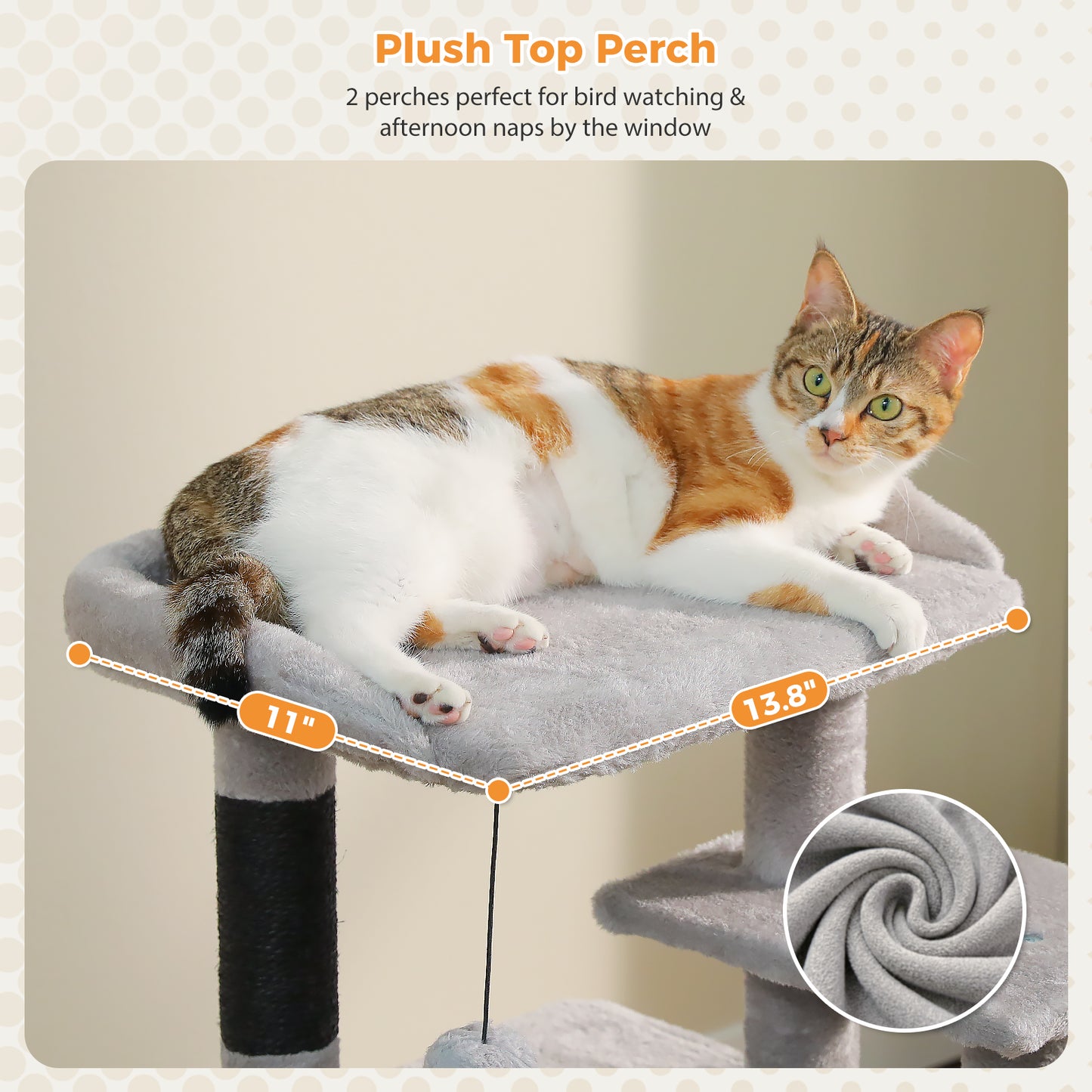 PAWZ Road Cat Tree for Indoor Cats, 88cm Small Cat Tower with Sisal-Covered Scratching Posts, 2 Condos, Scratching Ramp and Dangling Toys, Ideal Kitten Play House for Multi-Kitten Households