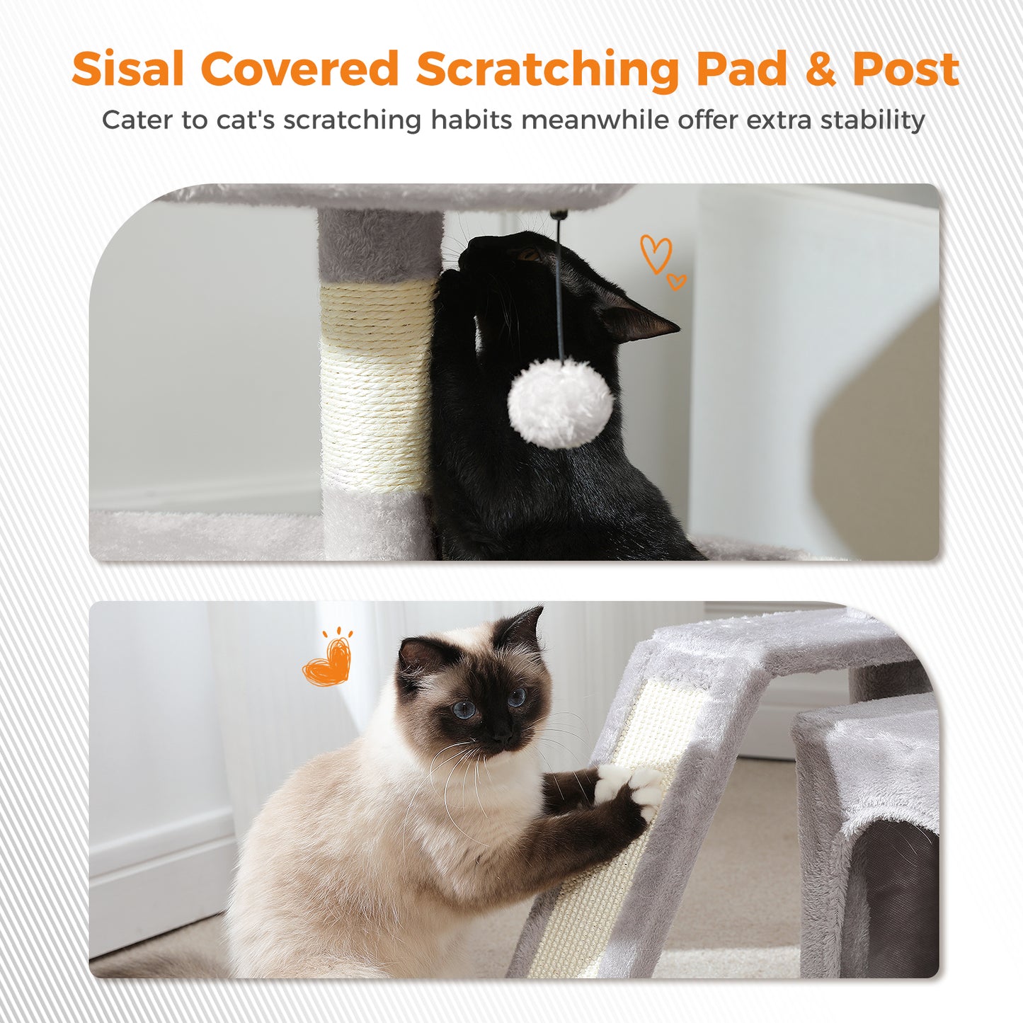 PAWZ Road Small Cat Tree Tower Scratching Post with Wide Top Perch Condo Toys Grey