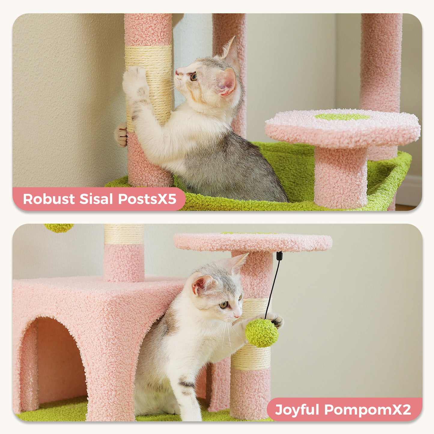 PAWZ Road Cat Tree Tower Scratching Post Scratcher Condo House Bed Toys 136cm Pink