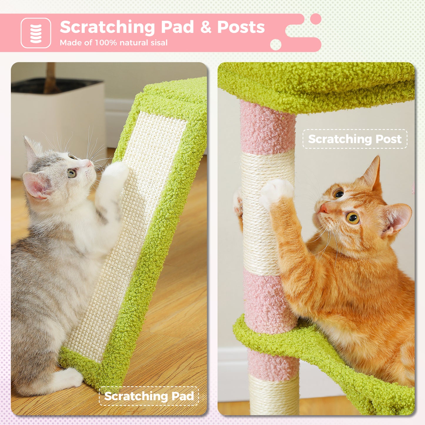 PAWZ Road Cat Tree Tower Kitten Scratching Post Condo House for Kitty Bed Toy 92cm Pink