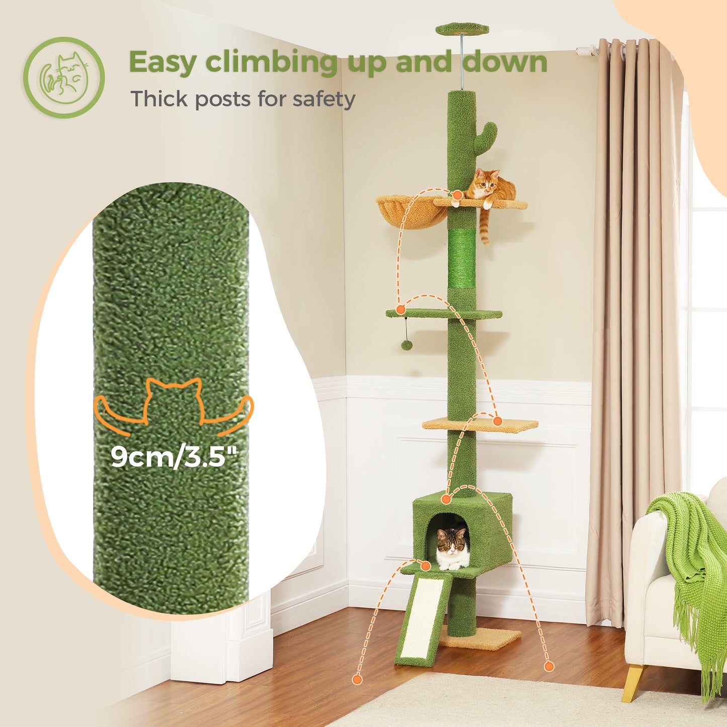 PAWZ Road Cat Tree Tower Scratching Post Ceiling High Cat Scratcher Condo Beds Green