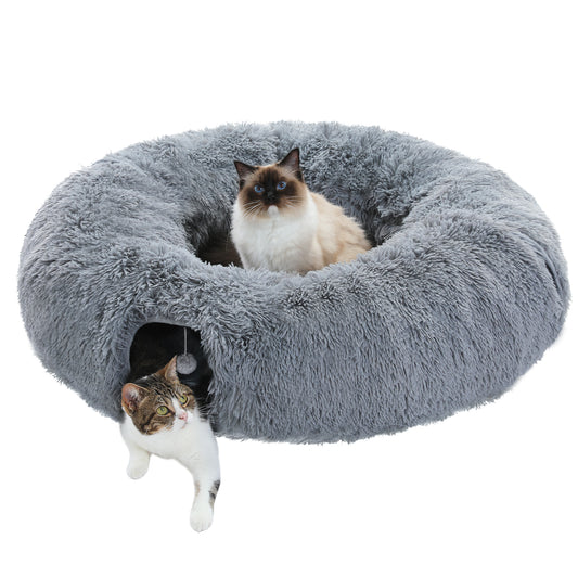 PAWZ Road Cat Tunnel Bed with Central Soft Mat Collapsible Fluffy Plush Cat Tube