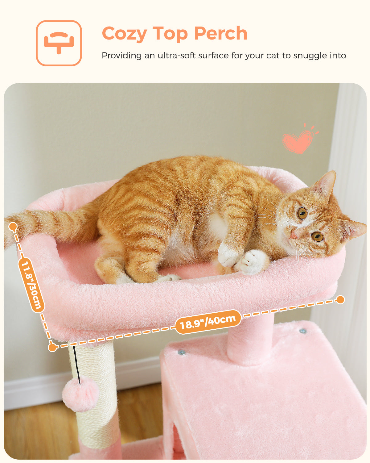 PAWZ Road 116cm Cat Tree Tower Scratching Post Scratcher Cats Condo House Bed Toys Light Pink