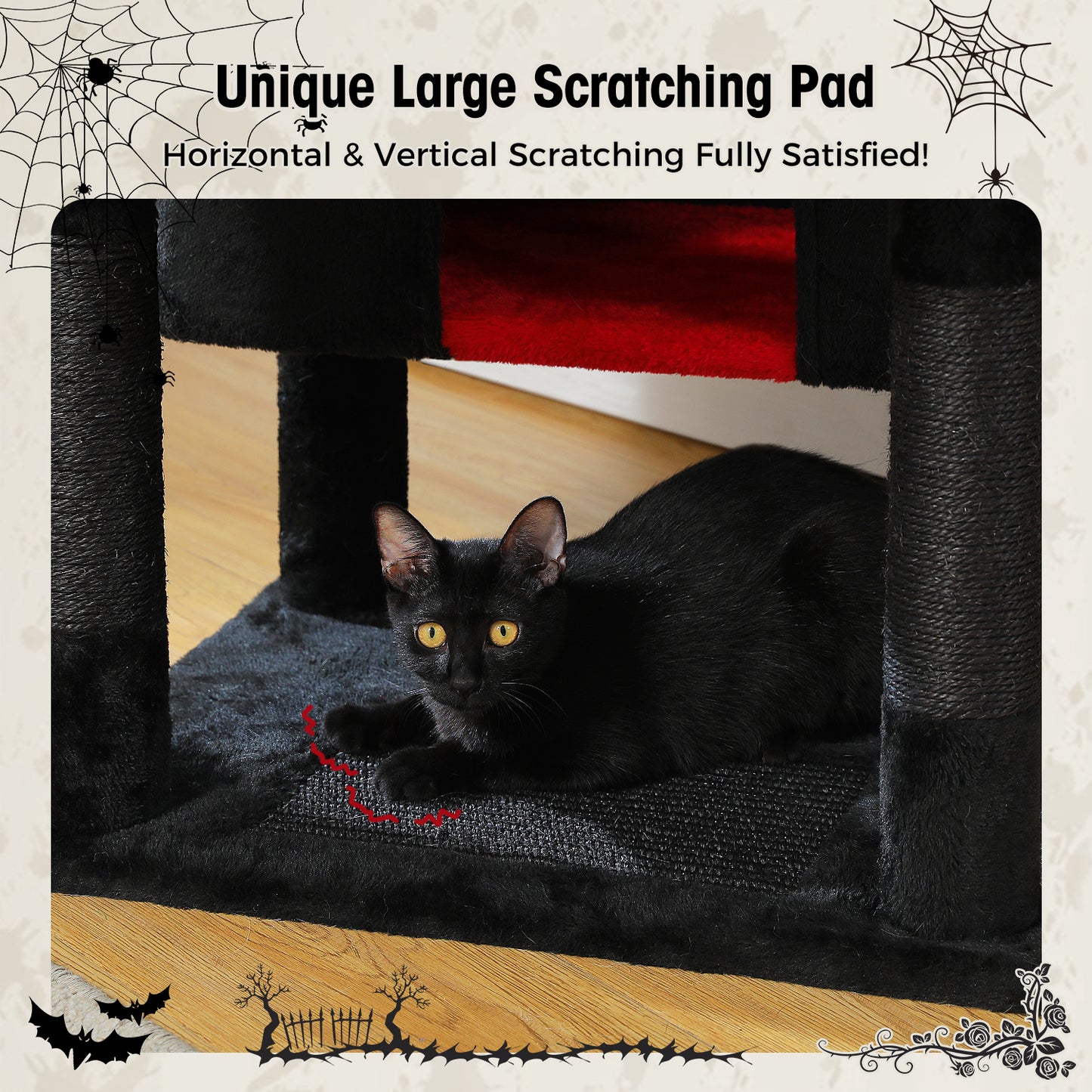 PAWZ Road 184cm Gothic Cat Tree Tower Scratching Post Scratcher Condo House Cat Furniture Black