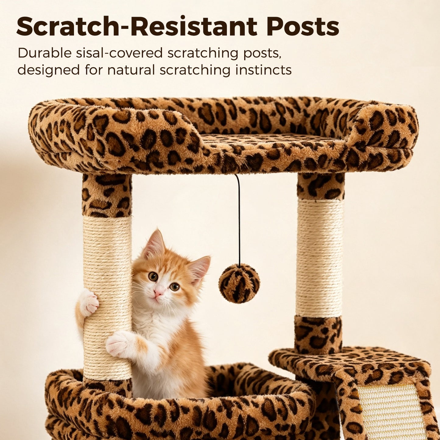 PAWZ Road Small Cat Tree Tower Scratching Post with Wide Top Perch Condo Toys Leopard Print