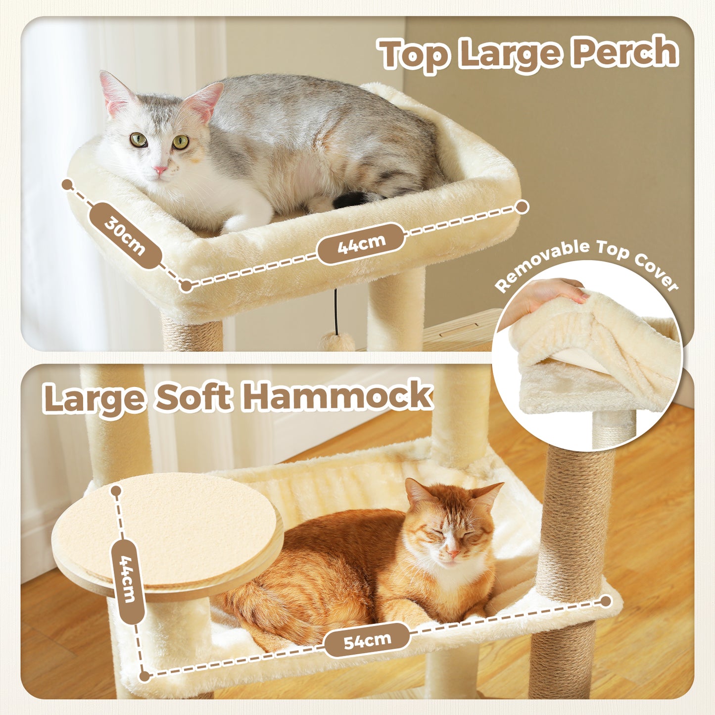 PAWZ Road 143cm Cat Tree Tower Scratching Post Scratcher Cat Condo Tree Kitten Bed Toy Wood Beige