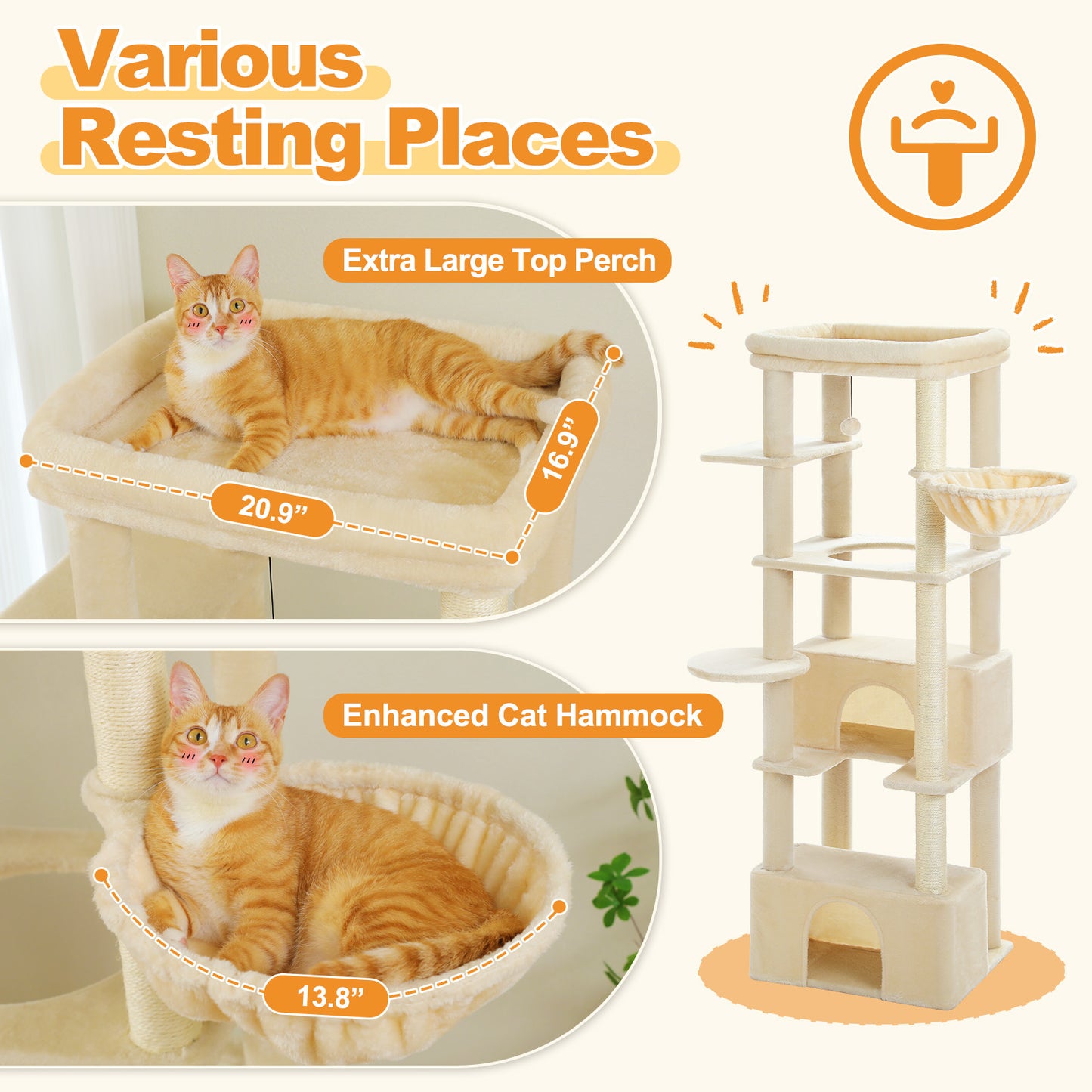 PAWZ Road 170cm Cat Tree Tower Scratching Post Scratcher Large Cats Condo House Beige