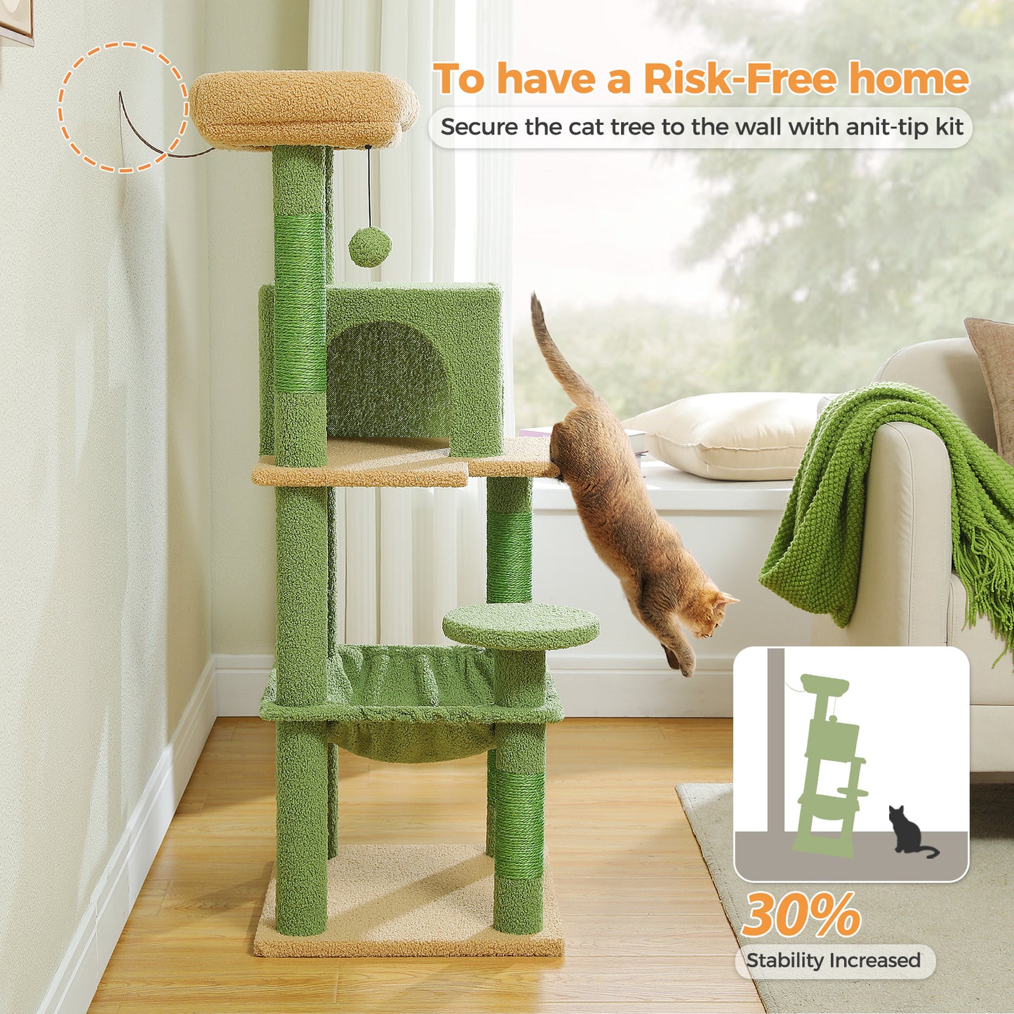 PAWZ Road 116cm Cat Tree Tower Scratching Post Scratcher Cat Condo Tree Kitten Bed Toy Green