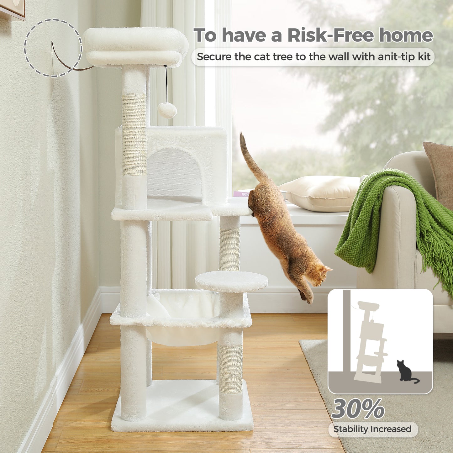 PAWZ Road 116cm Cat Tree Tower Scratching Post Scratcher Cat Condo Tree Kitten Bed Toy White