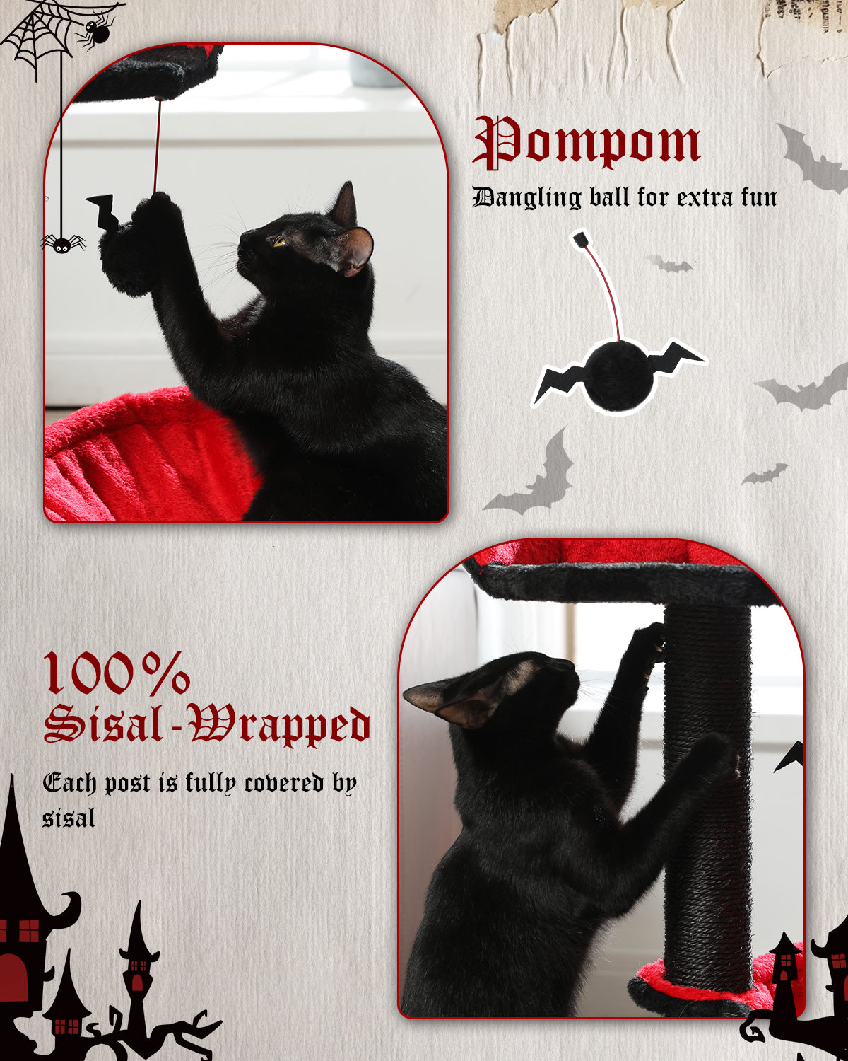 PAWZ Road Cat Tree Tower Scratching Post for Kitten Bed Condo House with Hammock Black