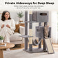PAWZ Road 196cm Tall Cat Tree, Multi-Level Cat Tower for Large Indoor Cats 2 Large Perches, Sisal Scratching Posts & Ramp, Hanging Hammock & 2 Hanging Caves, 2 Private Condos, 2 Dangling Balls, Grey