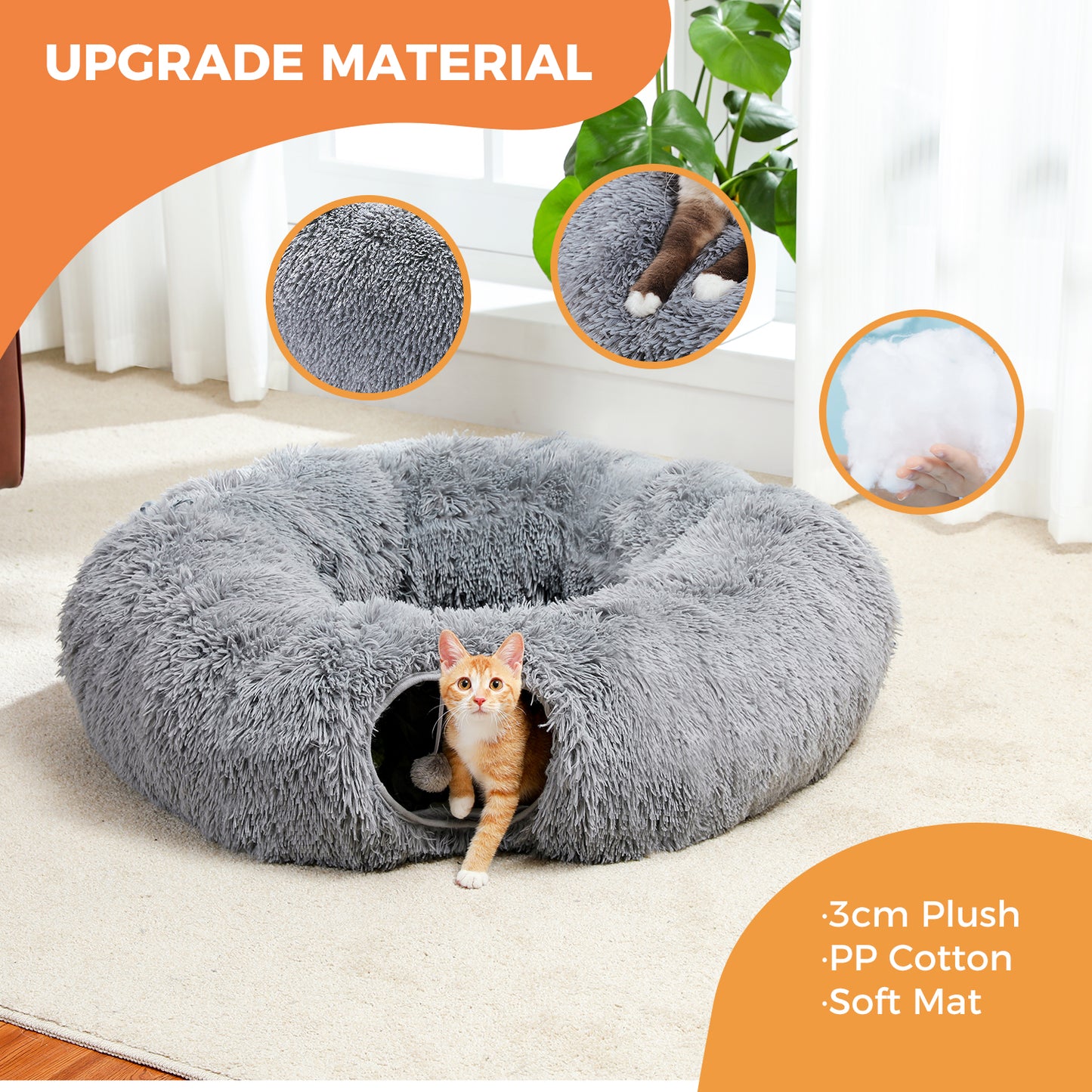 PAWZ Road Cat Tunnel Bed with Central Soft Mat Collapsible Fluffy Plush Cat Tube