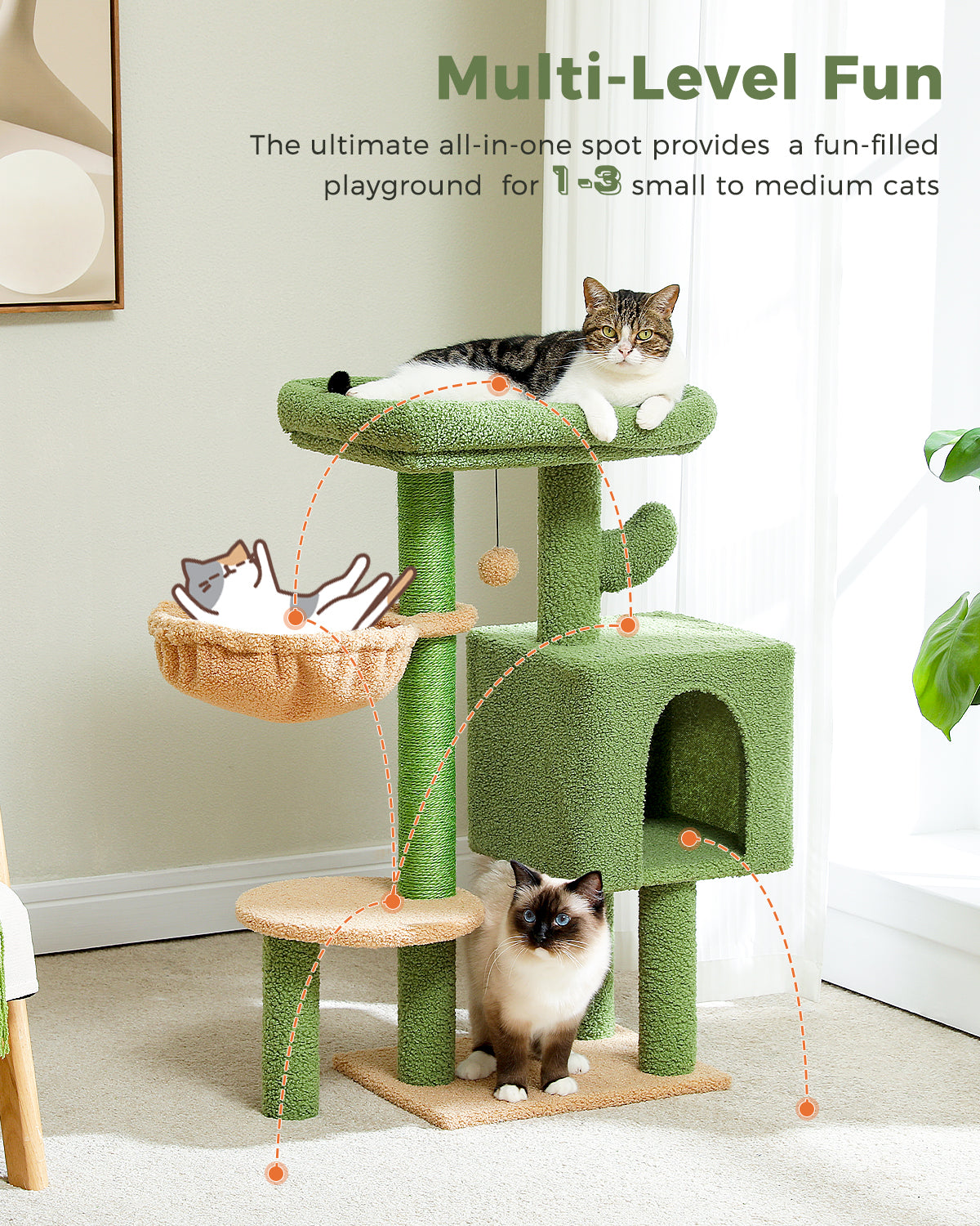 PAWZ Road Cat Tree Tower Condo House Cat Scratching Post Furniture with Hammock Green