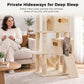 PAWZ Road 196cm Tall Cat Tree, Multi-Level Cat Tower for Large Indoor Cats 2 Large Perches, Sisal Scratching Posts & Ramp, Hanging Hammock & 2 Hanging Caves, 2 Private Condos, 2 Dangling Balls, Beige