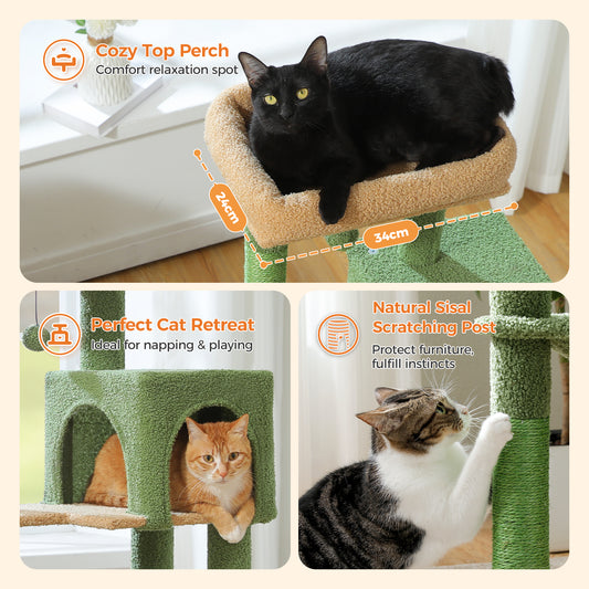 PAWZ Road 113CM Cat Tree Tower Scratching Post Cat Bed Furniture Scratcher Condo House Green