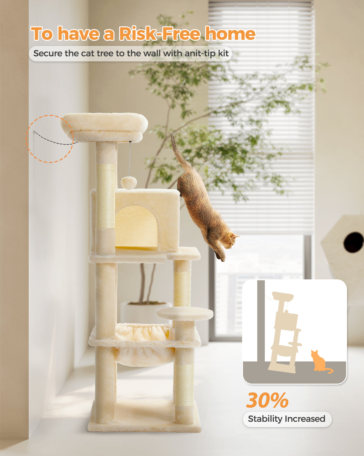 PAWZ Road 116cm Cat Tree Tower Scratching Post Scratcher Cat Condo Tree Kitten Bed Toy Beige