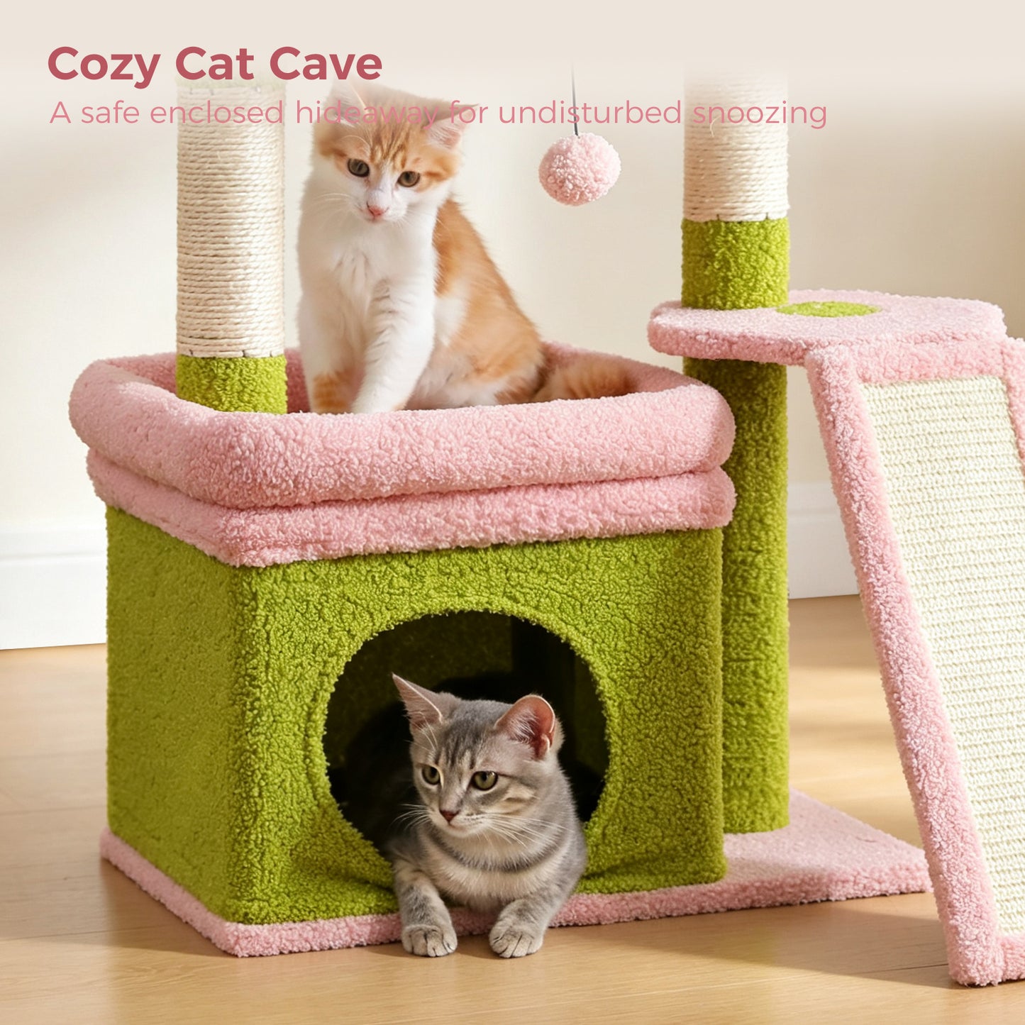 PAWZ Road Small Cat Tree Tower Scratching Post with Wide Top Perch Condo Toys Pink