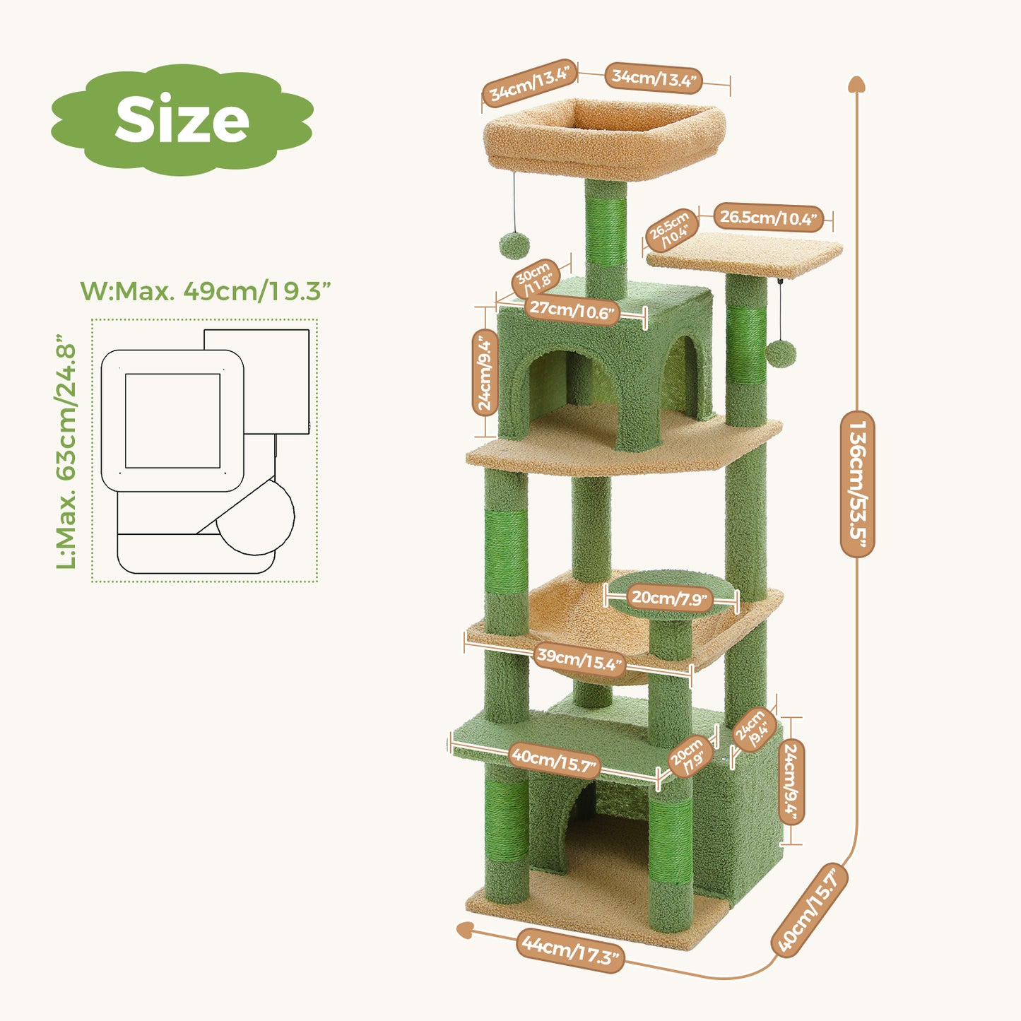 PAWZ Road Cat Tree Tower Scratching Post Scratcher Condo House Bed Toys 136cm Green