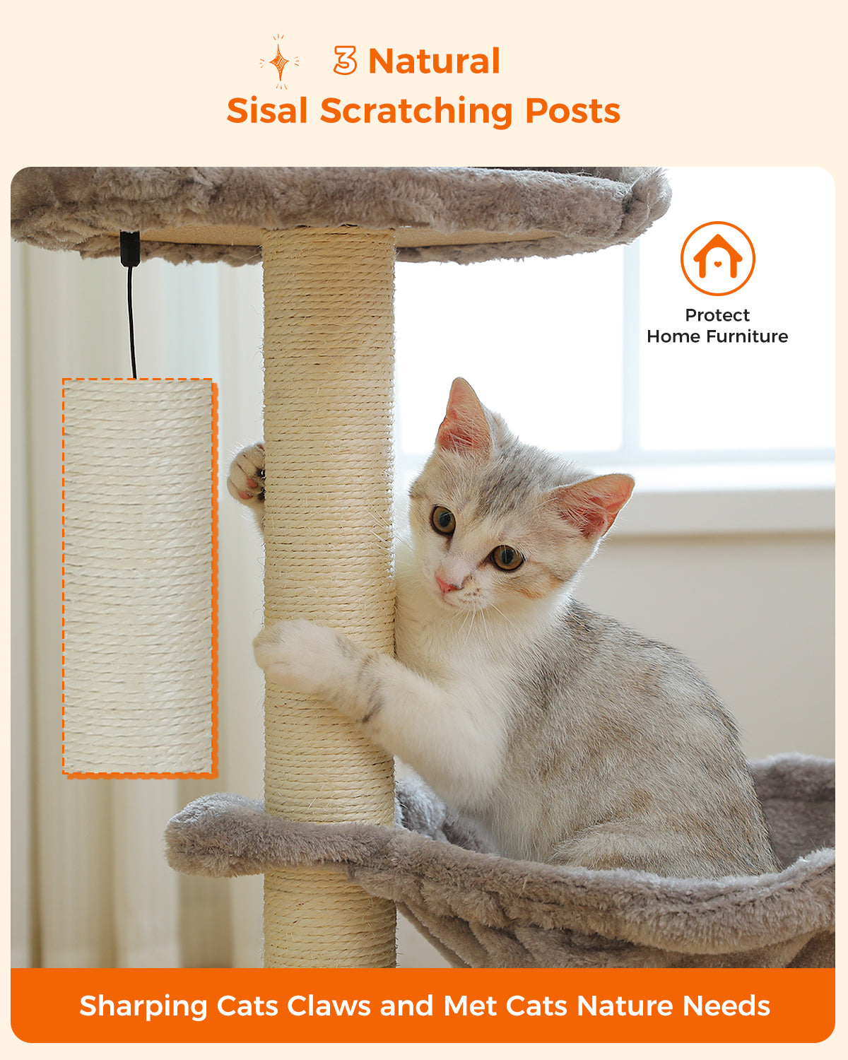 PAWZ Road Cat Tree Tower Scratching Post for Kitten Bed Condo House with Hammock Grey