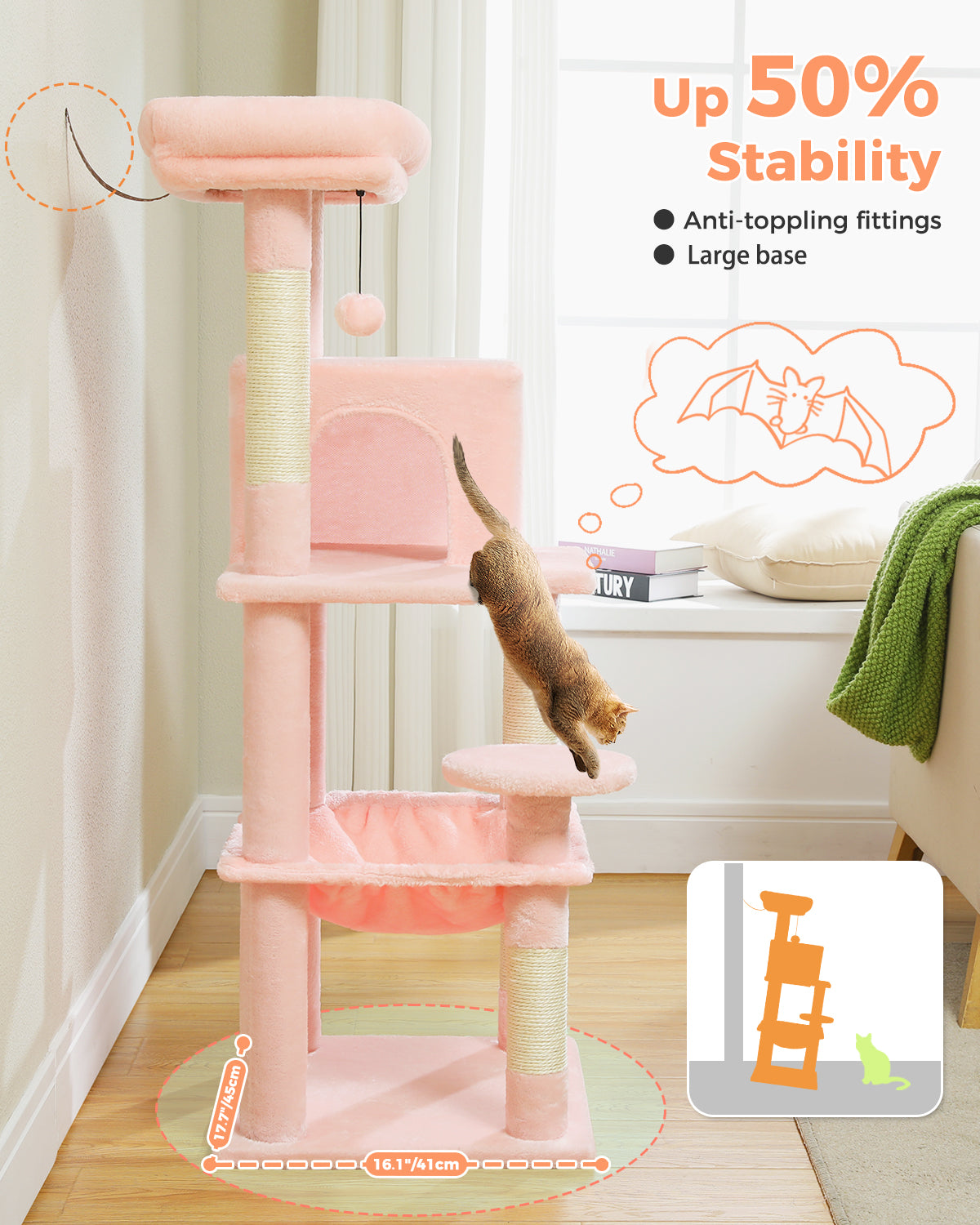 PAWZ Road 116cm Cat Tree Tower Scratching Post Scratcher Cats Condo House Bed Toys Light Pink