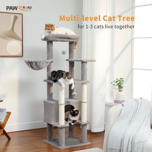 PAWZ Road Cat Tree Tower Scratching Post Scratcher Tree Bed Wood Condo Toys 140cm Grey