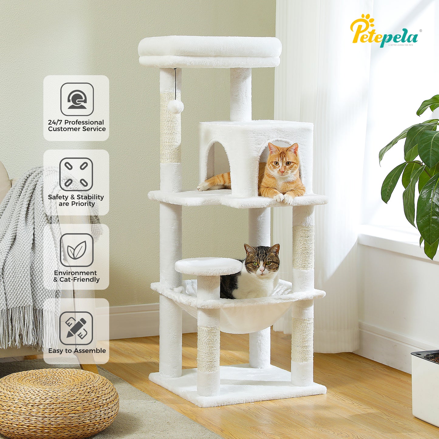 PAWZ Road 116cm Cat Tree Tower Scratching Post Scratcher Cat Condo Tree Kitten Bed Toy White
