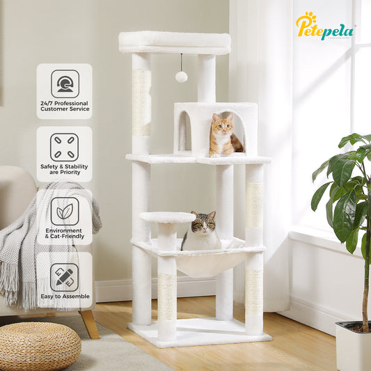 PAWZ Road 143CM Cat Tree Tower Scratching Post Cat Bed Furniture Scratcher Condo House White