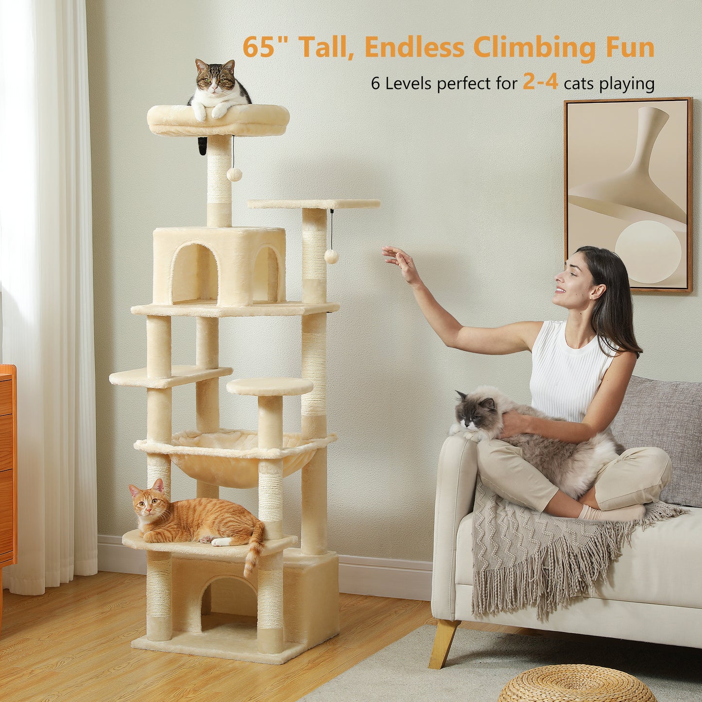 PAWZ Road Cat Tree Tower Scratching Post Scratcher Condo House Bed Toys 164cm Beige