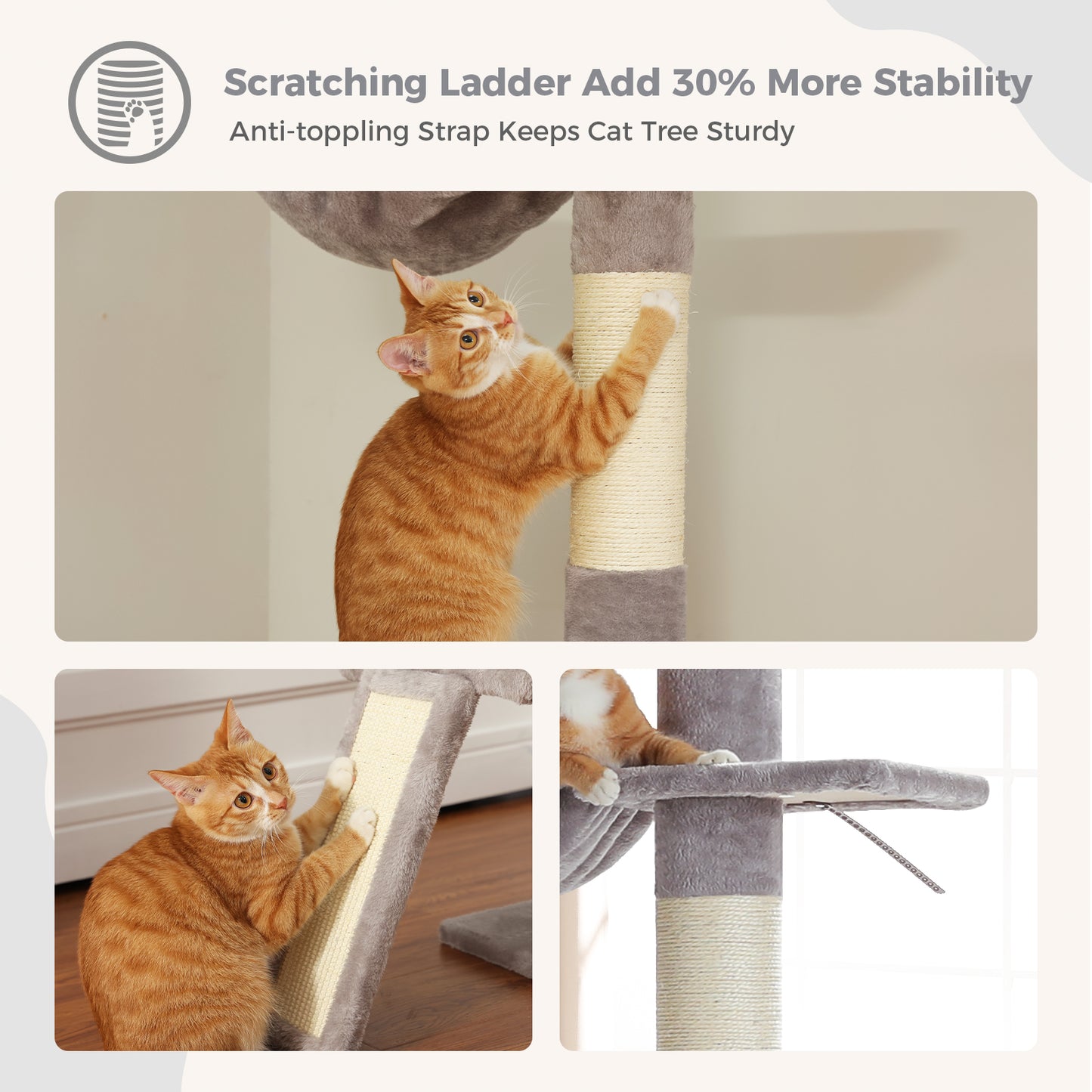 PAWZ Road Cat Tree Tower Scratching Post Ceiling High Cat Scratcher Condo Beds Grey