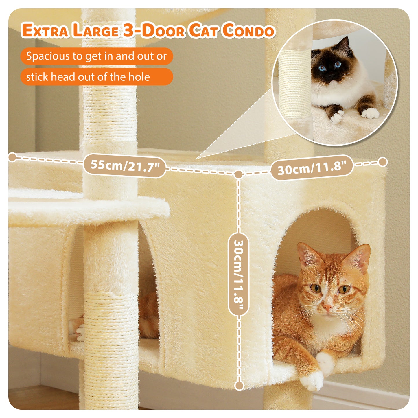 PAWZ Road 205cm Large Cat Tree Tower Scratching Post Scratcher Condo House Cat Furniture Beige