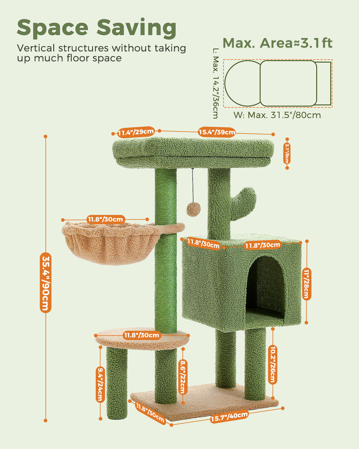 PAWZ Road Cat Tree Tower Condo House Cat Scratching Post Furniture with Hammock Green