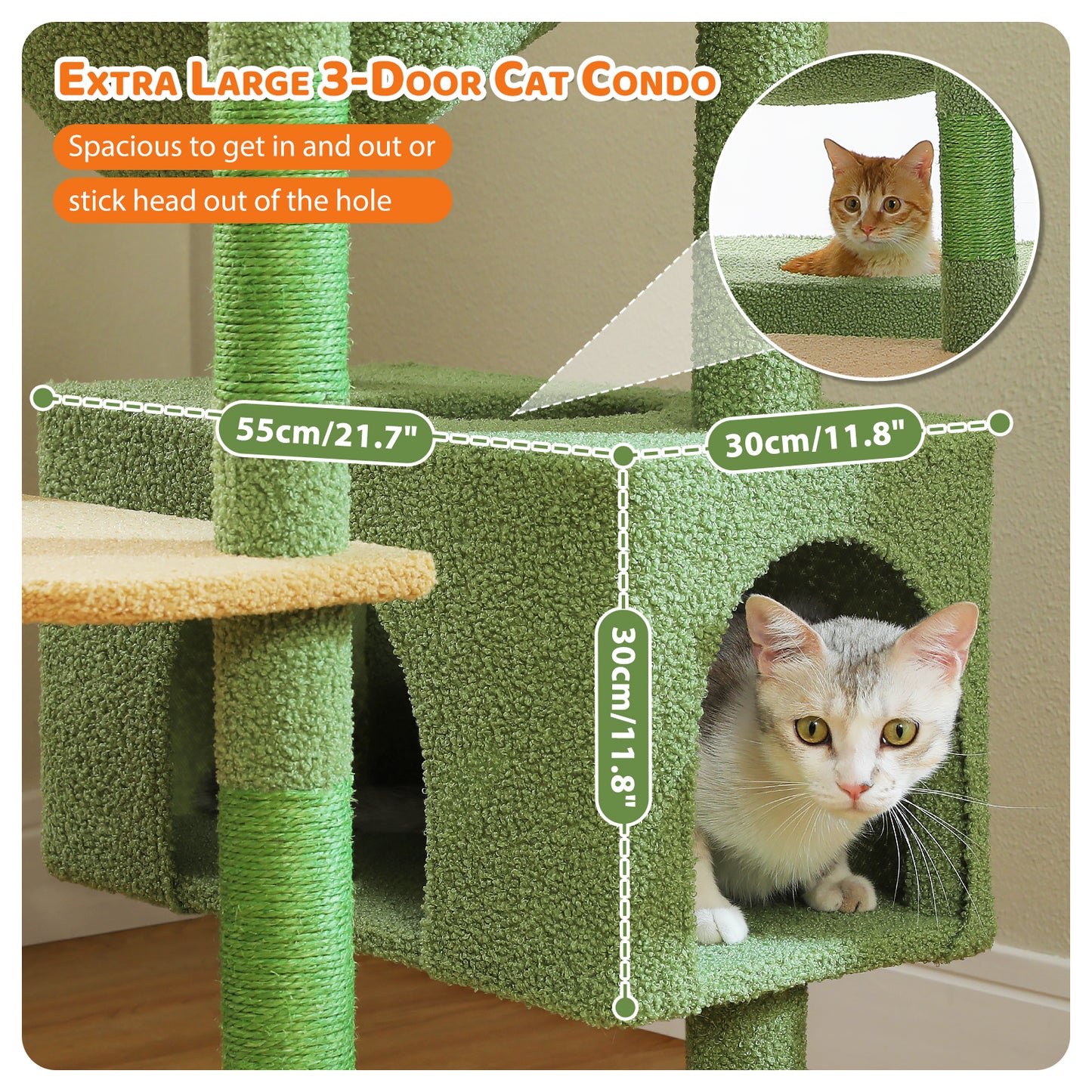 PAWZ Road 205cm Large Cactus Cat Tree Tower Scratching Post Scratcher Condo House Cat Furniture Green