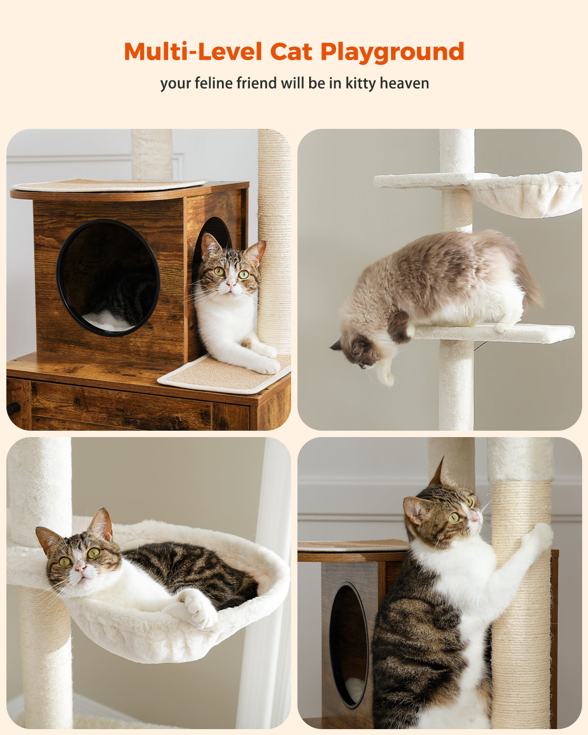 Cat Tree Tower Scratching Post Ceiling High Condo House Cat Litter Box Enclosure 280cm Brown