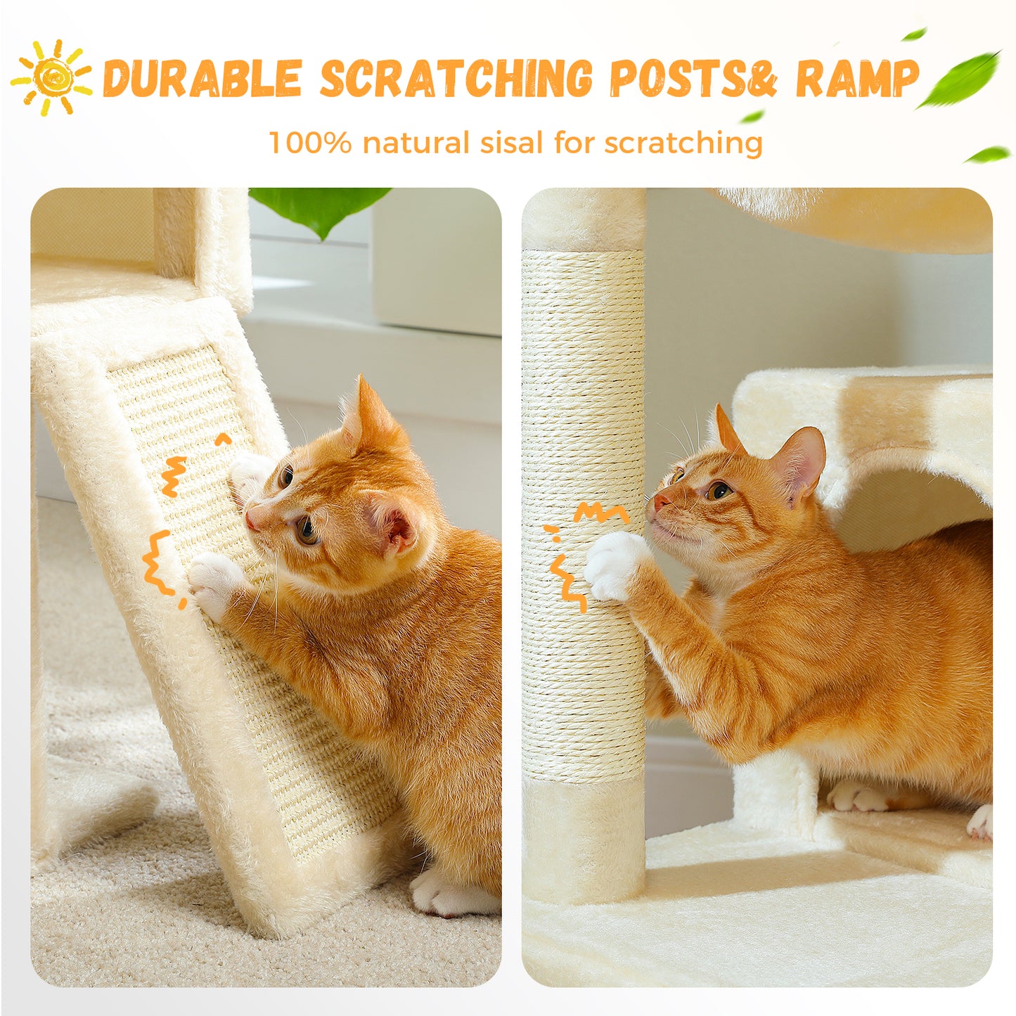 PAWZ Road 104cm Cat Tree Tower Scratching Post Scratcher Condo House for Indoor Cats Beige
