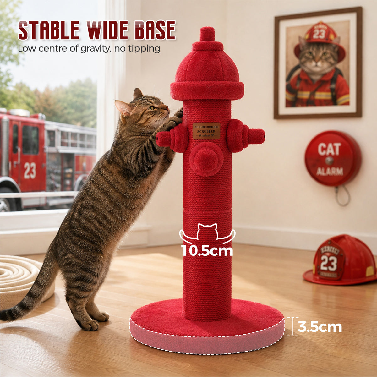 PAWZ Road Fire Hydrant Cat Scratching Post, 65cm Sisal Scratch Post Natural Sisal-Covered Post, Stable Wide Base, Furniture Protector, Cat Activity Center for Indoor Cats