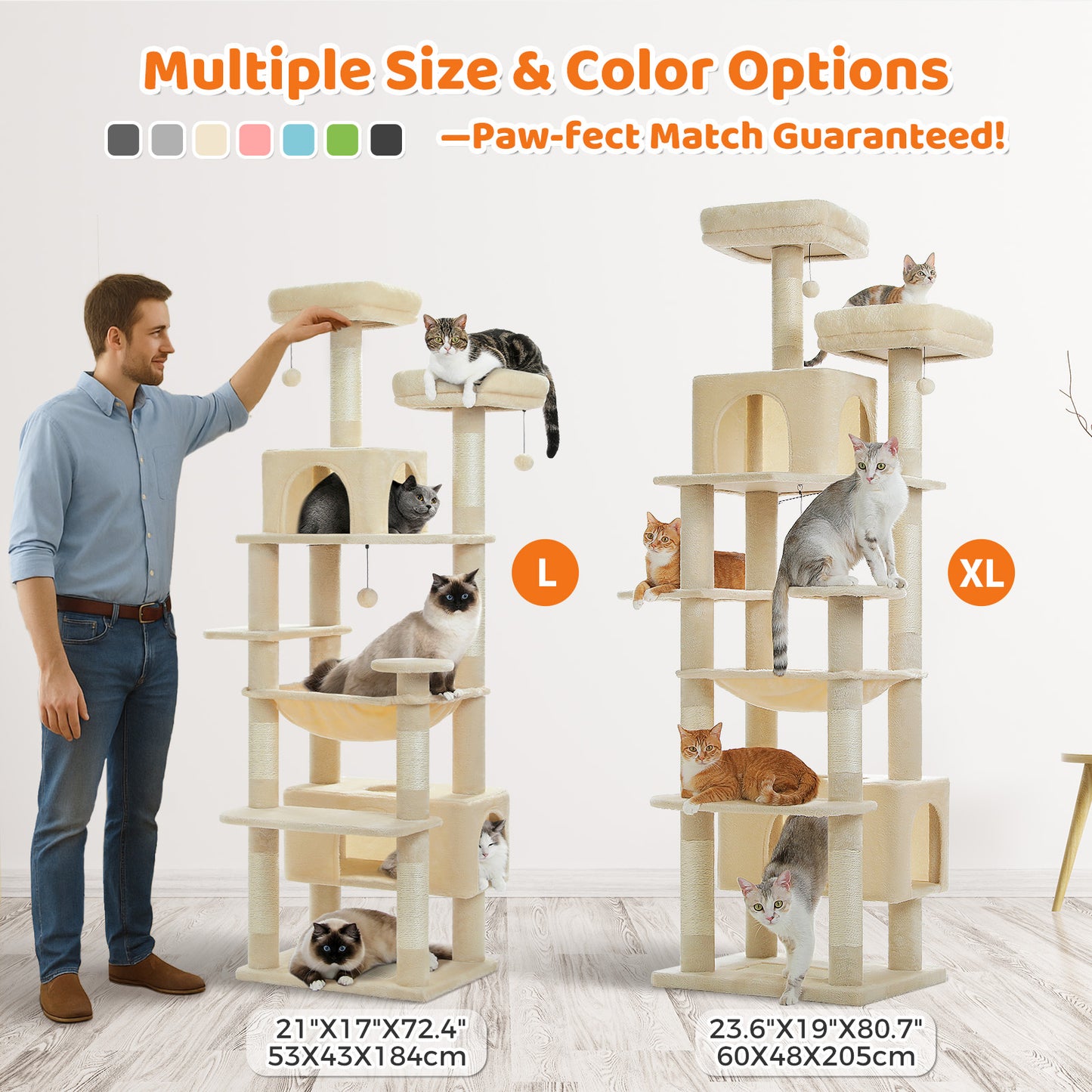 PAWZ Road 205cm Large Cat Tree Tower Scratching Post Scratcher Condo House Cat Furniture Beige