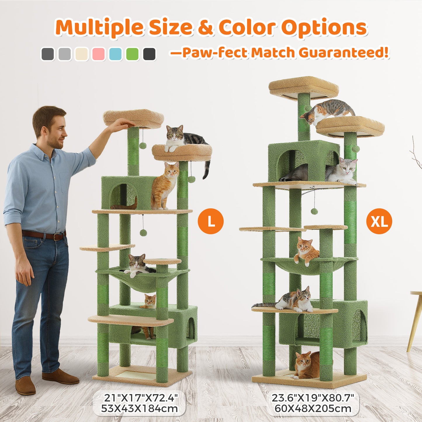 PAWZ Road 205cm Large Cactus Cat Tree Tower Scratching Post Scratcher Condo House Cat Furniture Green