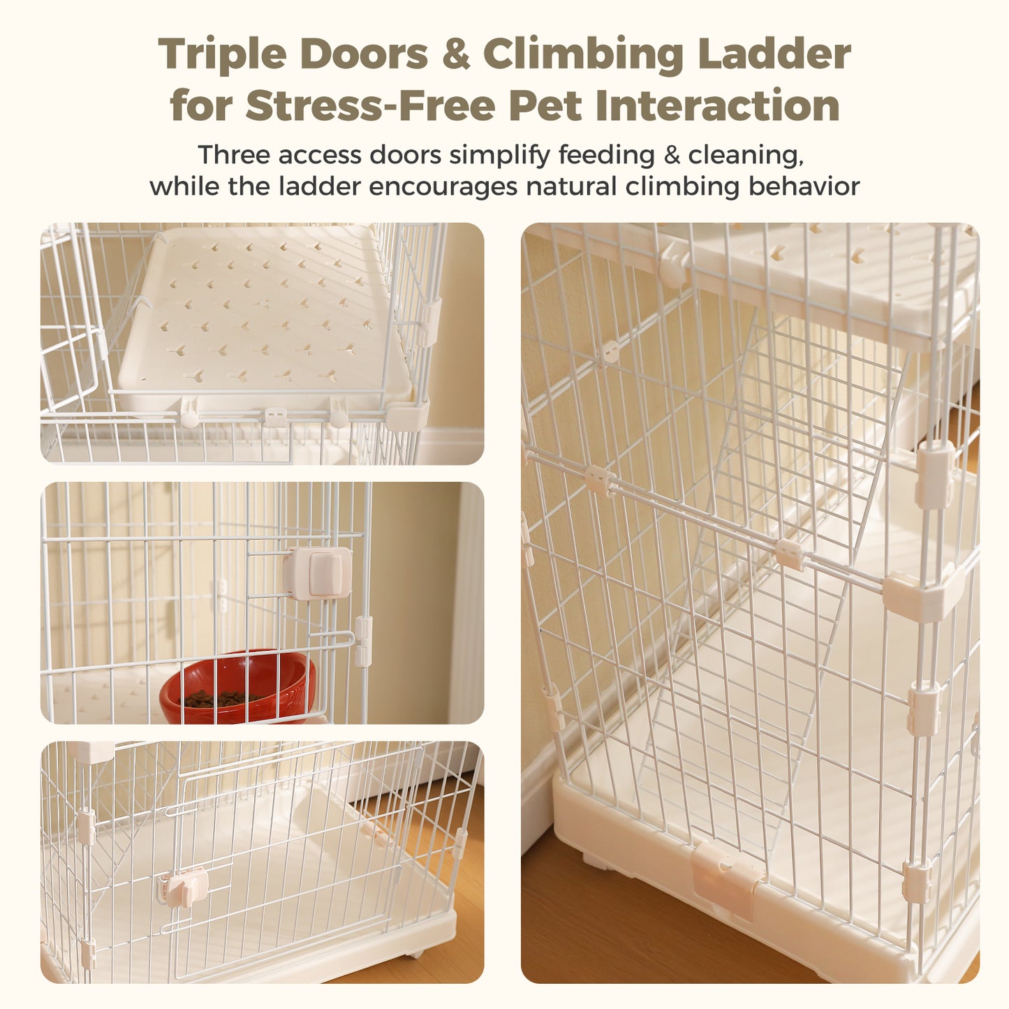 PAWZ Road 4-Tier Cat Cage, 72 x 46 x 145 CM Large Cat Enclosure with Ladder& DIY Platform, Metal Wire Kennel for Indoor/Outdoor Cats, White