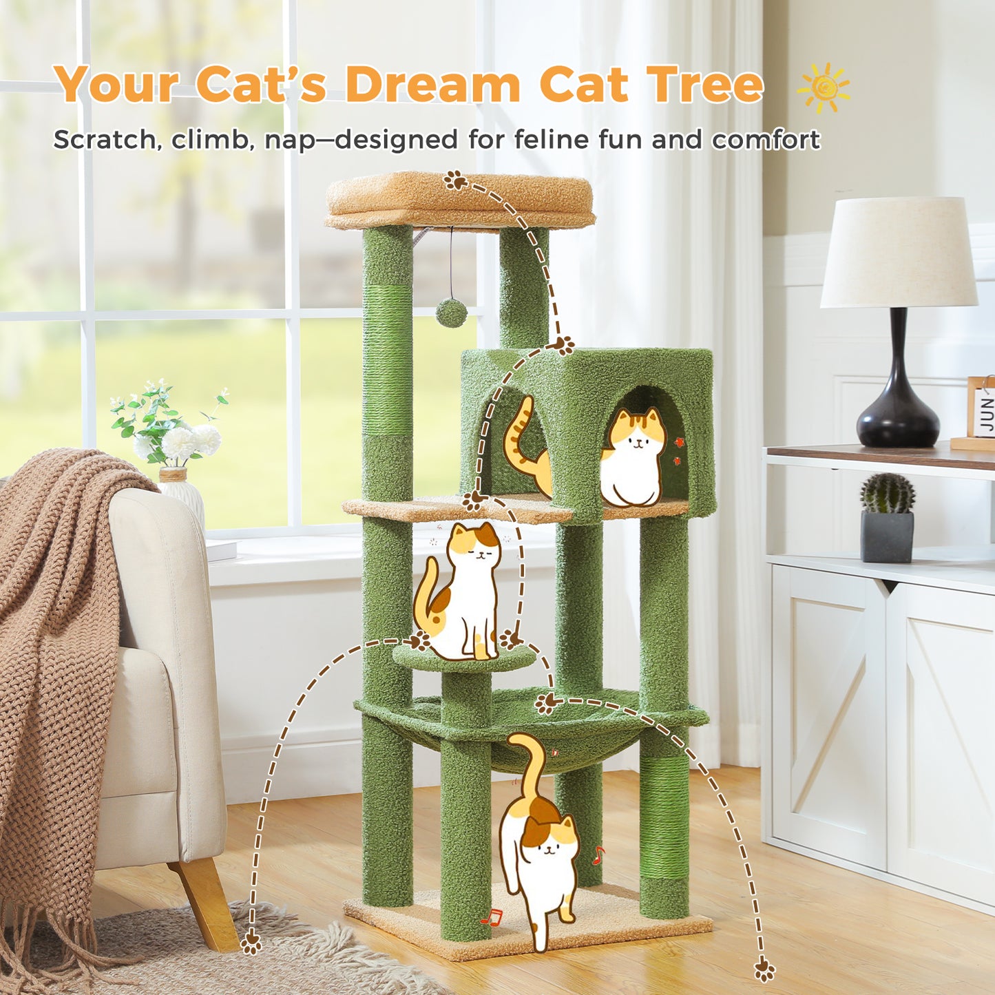 PAWZ Road 113厘米猫爬架猫抓柱猫窝家具猫抓板猫公寓米色