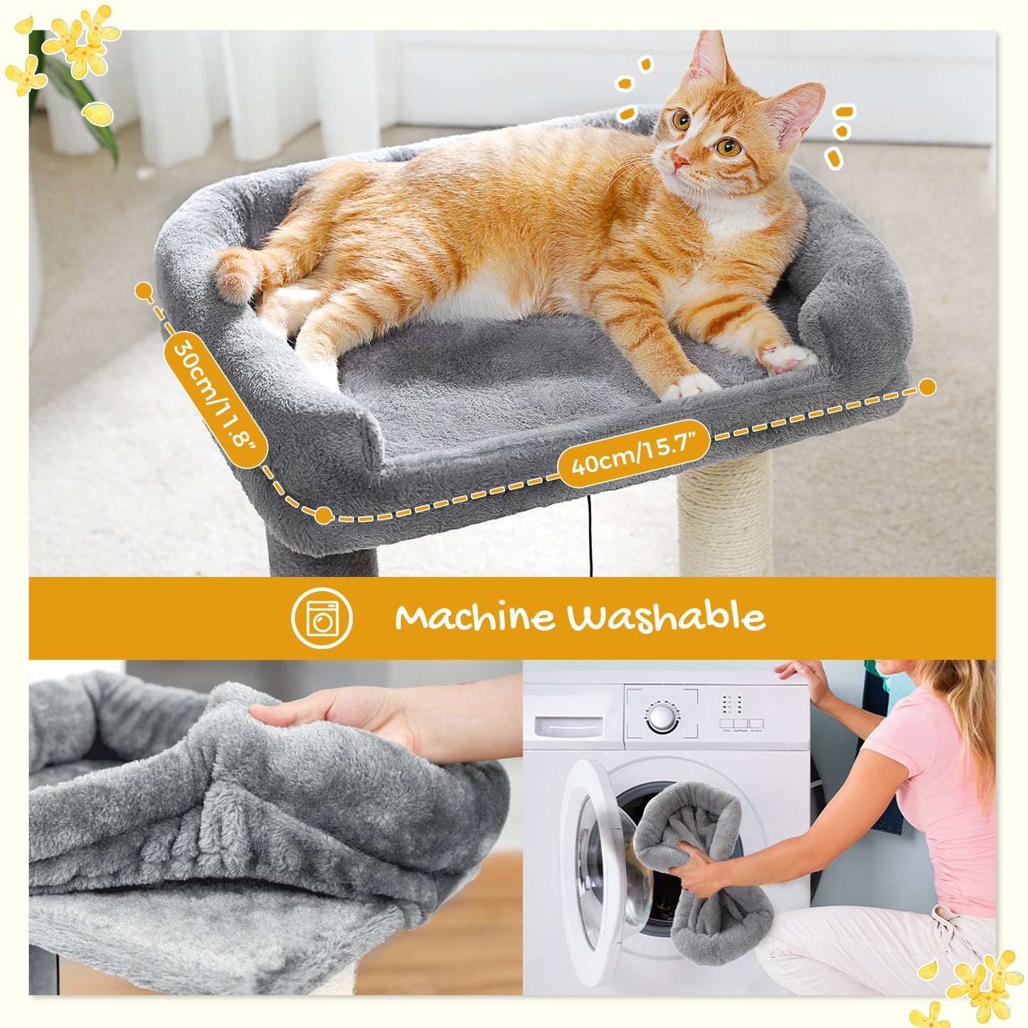 PAWZ Road Cat Scratching Post Bed, Featuring with Soft Perch Sisal-Covered Scratch Posts and Pads with Play Ball Great for Kittens and Cats