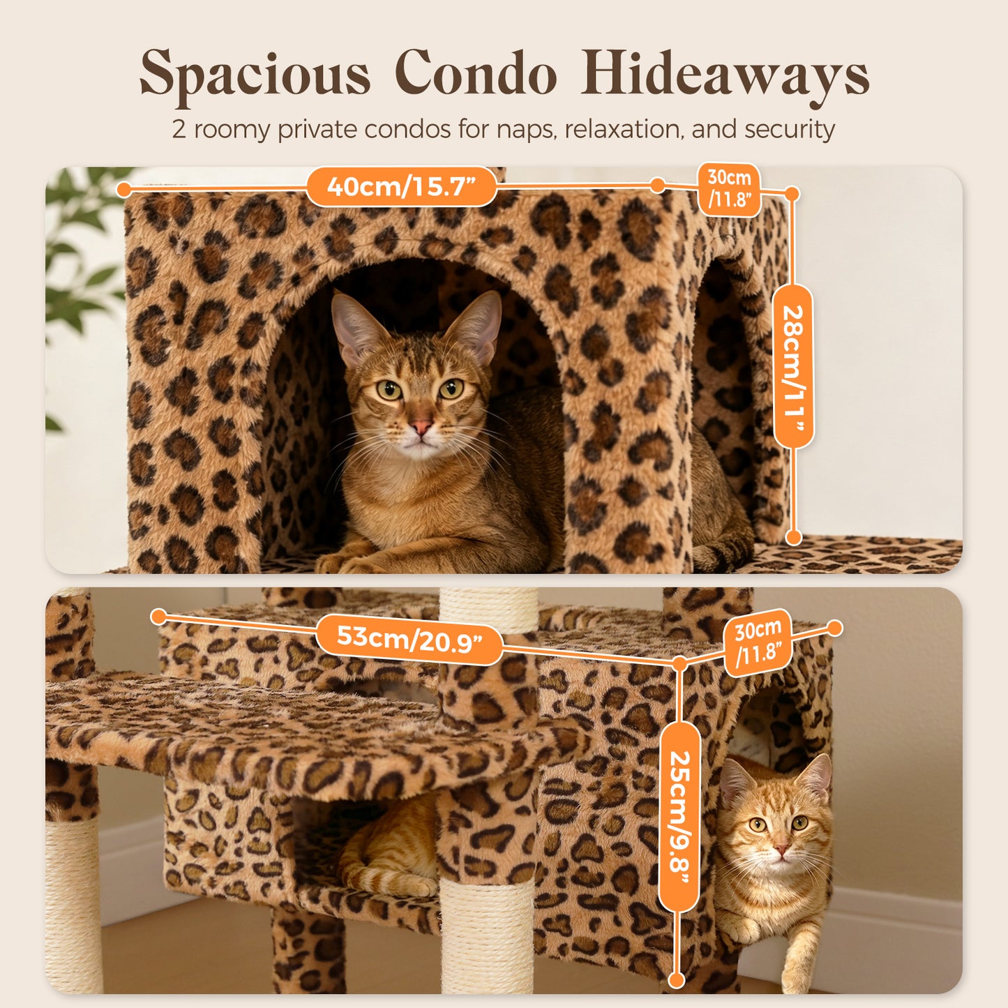 PAWZ Road 184cm Cat Tree for Indoor Cats, Leopard Print Cat Tower with Hammock Sisal-Covered Scratching Post & Pad, Spacious Hammock, Dual Condos, 2 Padded Perches, Dangling Balls, for Indoor Cats