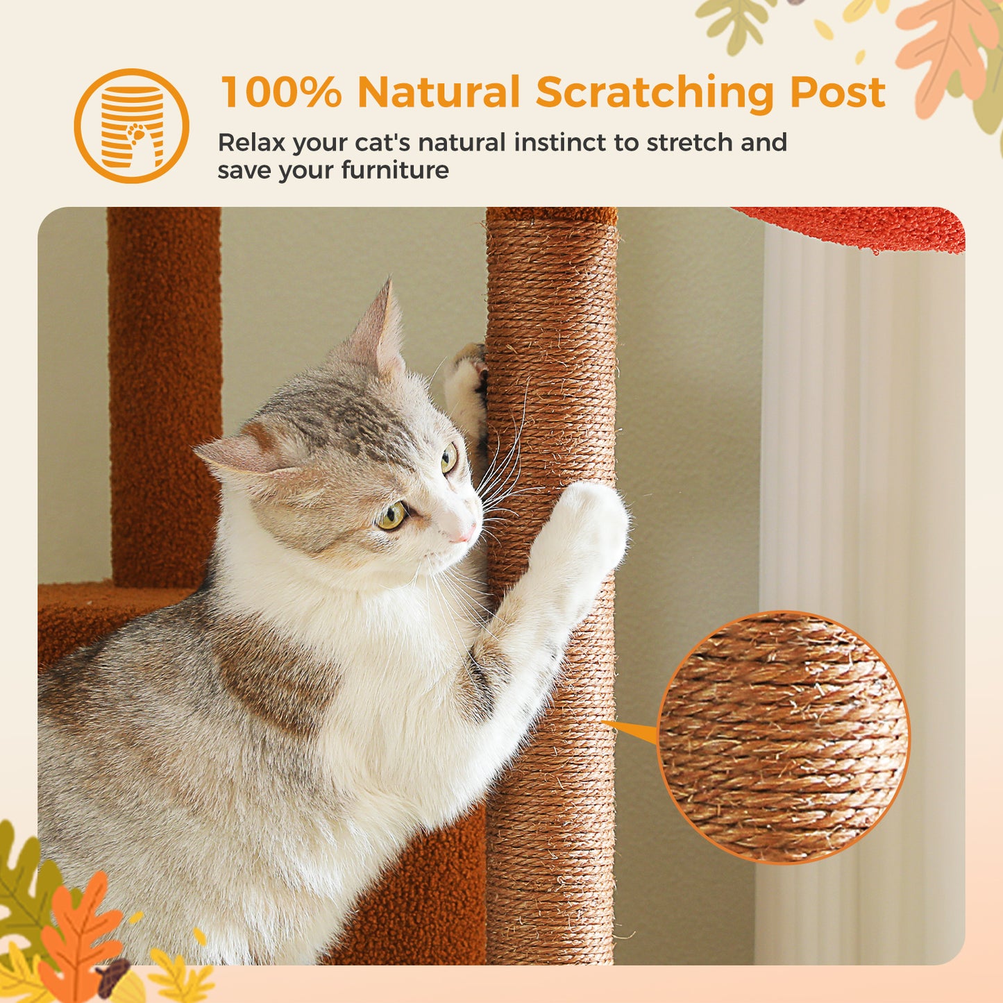 Cat Tree Tower Scratching Post Floor to Ceiling Height Adjustable Cat Condo Bed Brown