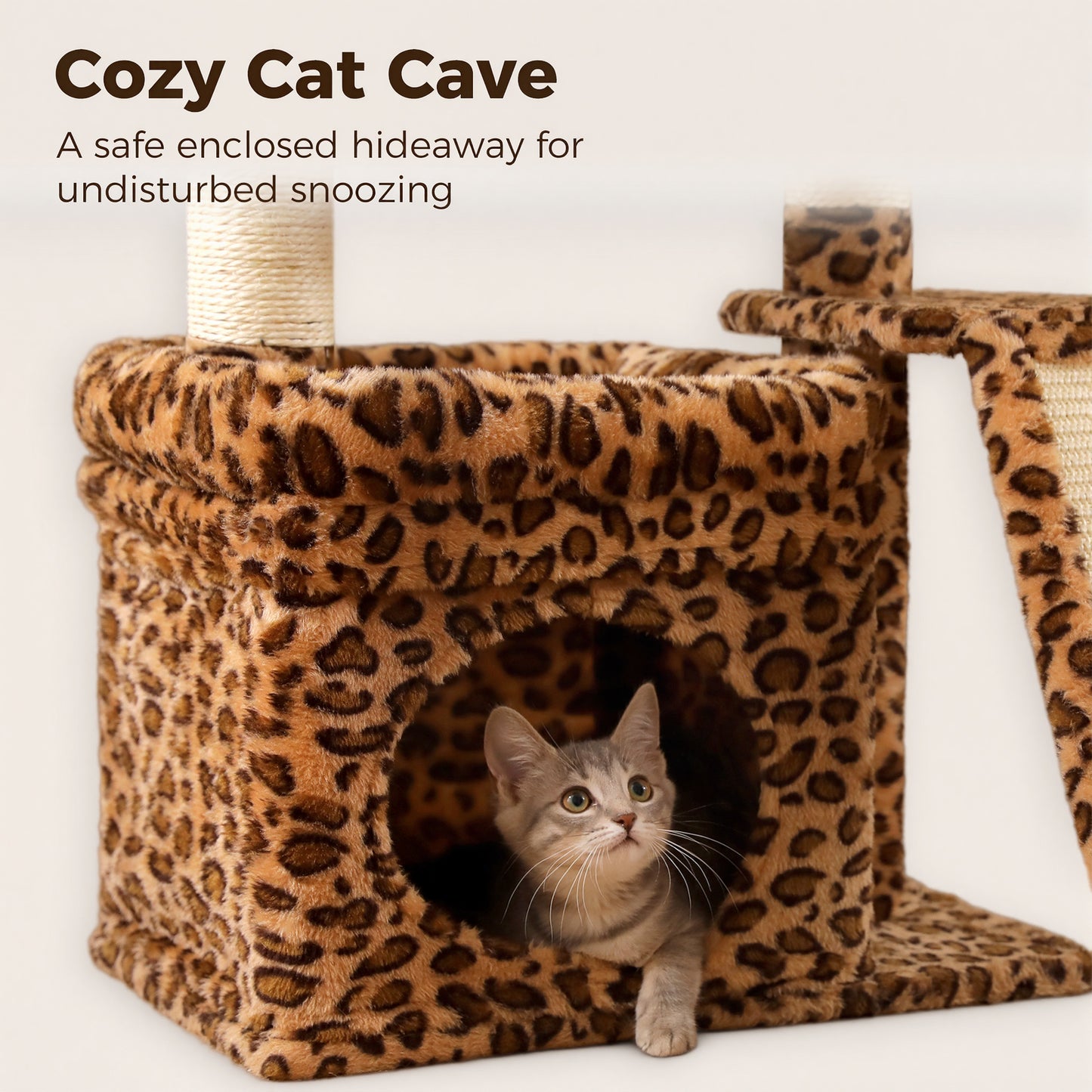 PAWZ Road Small Cat Tree Tower Scratching Post with Wide Top Perch Condo Toys Leopard Print