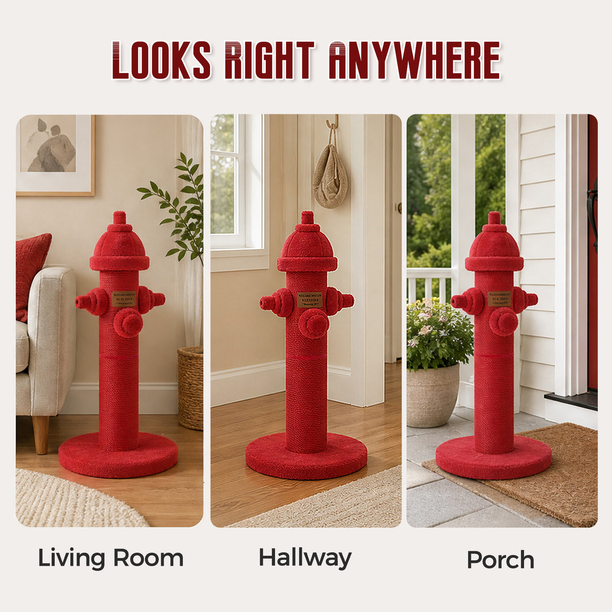 PAWZ Road Fire Hydrant Cat Scratching Post, 65cm Sisal Scratch Post Natural Sisal-Covered Post, Stable Wide Base, Furniture Protector, Cat Activity Center for Indoor Cats
