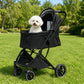 PAWZ Road 3-in-1 Pet Stroller, Foldable & Waterproof Dog/Cat Stroller with Breathable Mesh, Reversible Handle, 4 Wheels, Storage Basket & Dual Safety Leashes, Lightweight Travel Carrier for Daily Walking Outdoor, Black