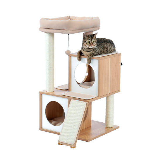 PAWZ Road 89cm Multi-Level Cat Tree Wooden Furniture Cat Home Beige