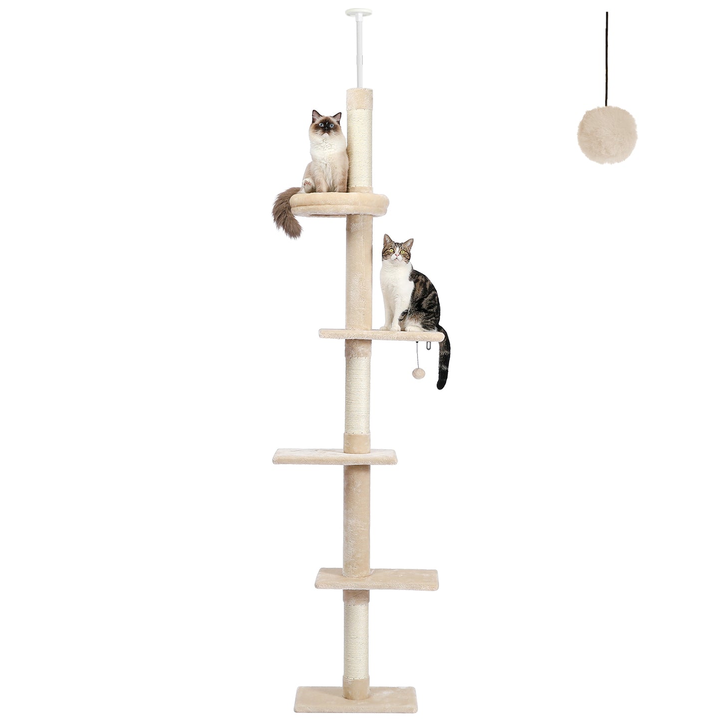 PAWZ Road Cat Tree Tower Floor to Ceiling Cat Scratching Post Height Adjustable Beige