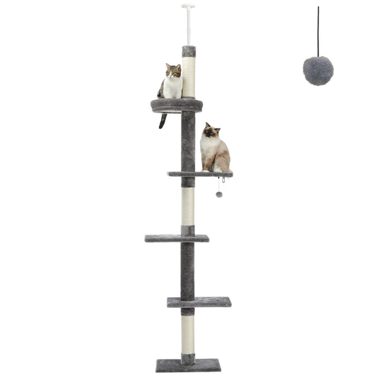 PAWZ Road Cat Tree Tower Floor to Ceiling Cat Scratching Post Height Adjustable Grey