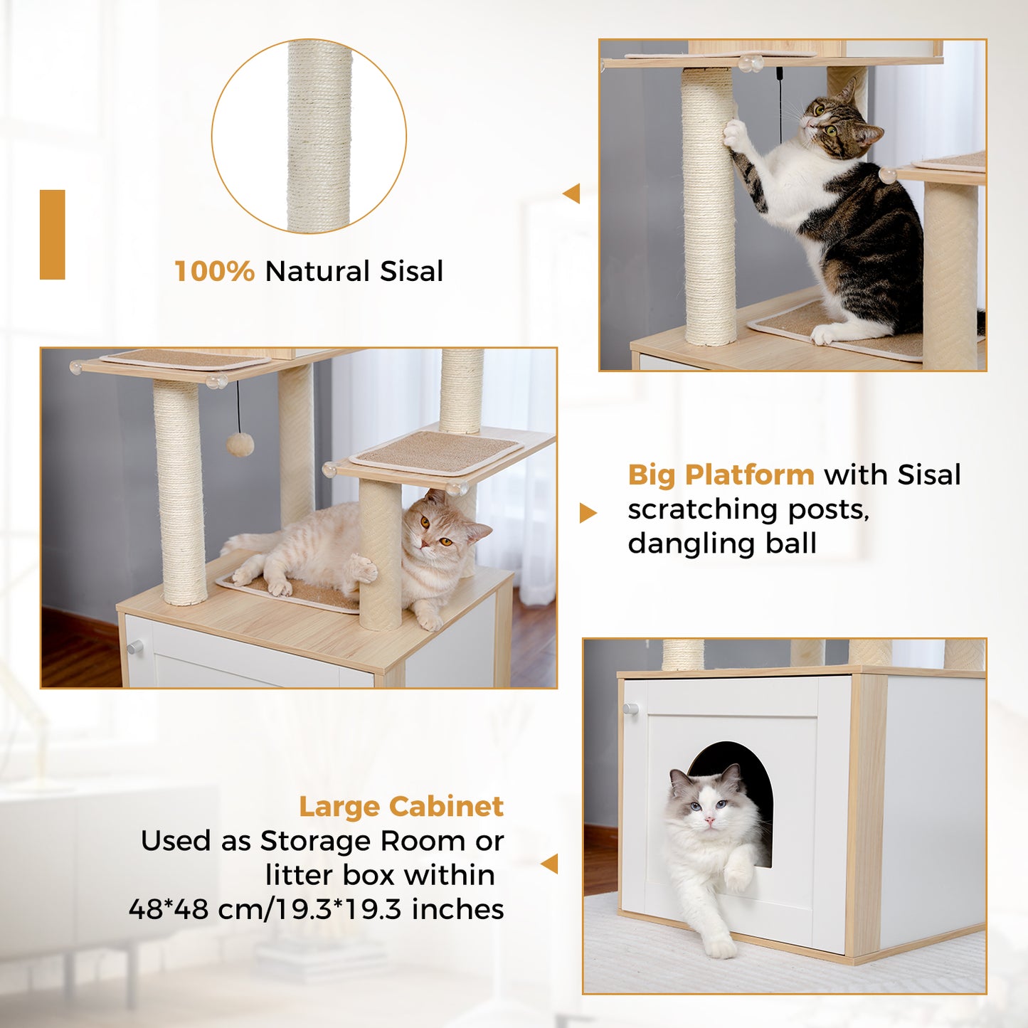 PAWZ Road Cat Tree Enclosure Cat Scratching Post Scratcher Tower Condo Cat Washroom Litter Box Beige