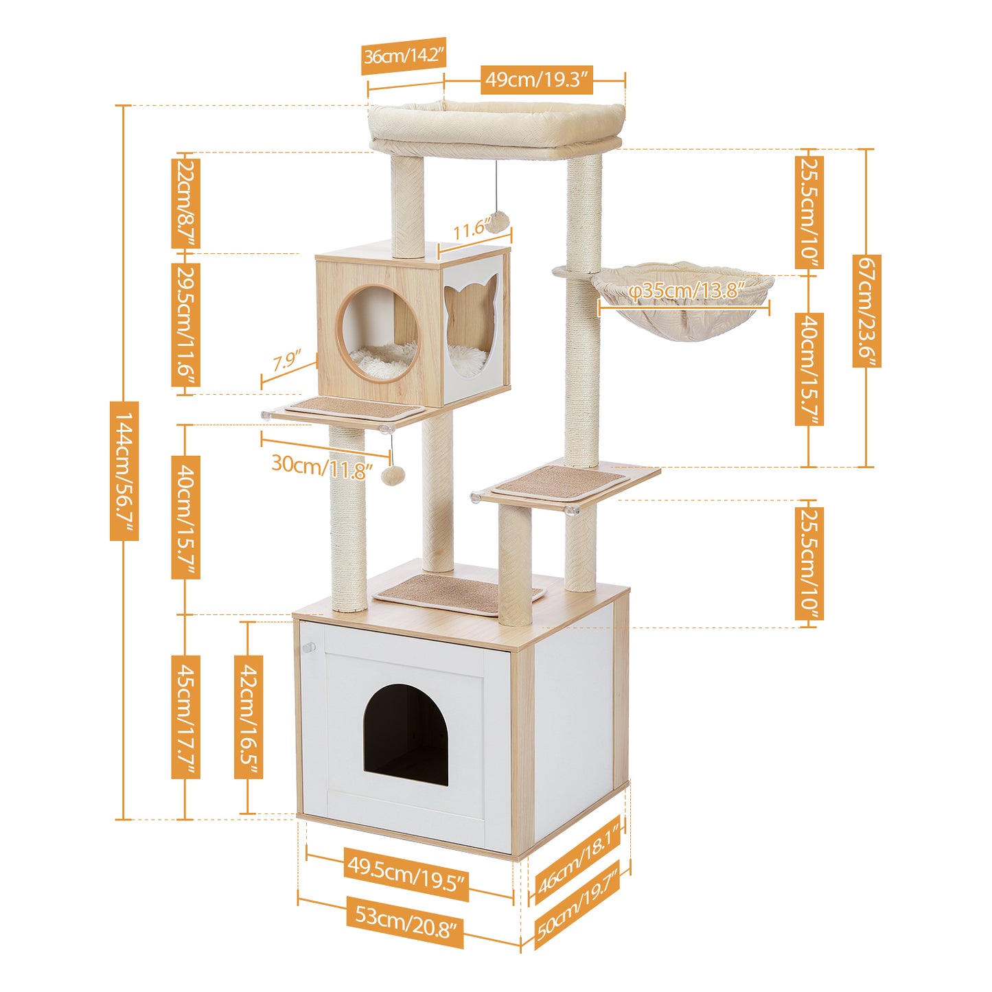 PAWZ Road Cat Tree Enclosure Cat Scratching Post Scratcher Tower Condo Cat Washroom Litter Box Beige